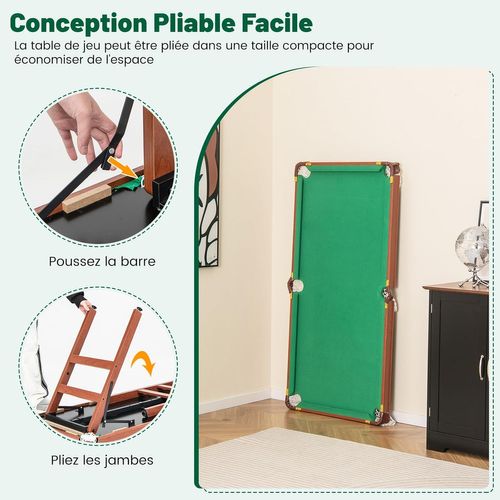 Table De Billard Pliable Avec Accessoires(2 Queues, 16 Boules, Brosse), 138 X 67 X 79,5 Cm