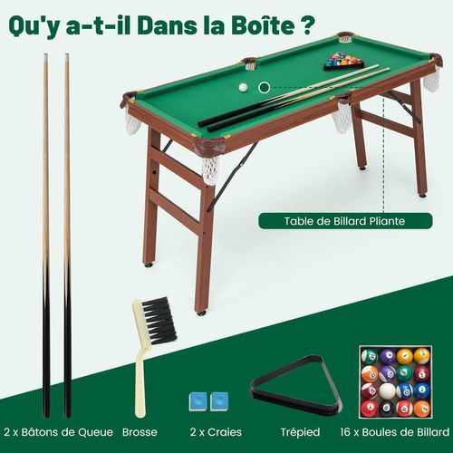 Table De Billard Pliable Avec Accessoires(2 Queues, 16 Boules, Brosse), 138 X 67 X 79,5 Cm