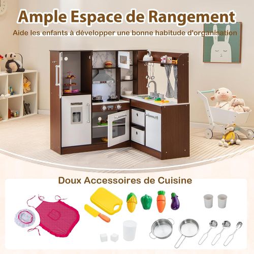Cuisine Enfant En Bois Avec Lumière Et Son Et 18 Accessoires, Jeu De Cuisine, Pour 3 Ans+