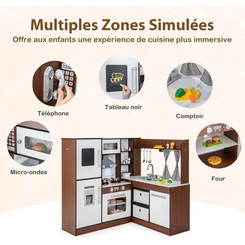 Cuisine Enfant En Bois Avec Lumière Et Son Et 18 Accessoires, Jeu De Cuisine, Pour 3 Ans+