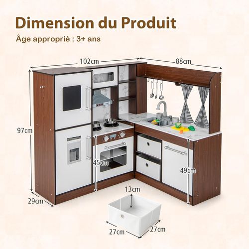 Cuisine Enfant En Bois Avec Lumière Et Son Et 18 Accessoires, Jeu De Cuisine, Pour 3 Ans+