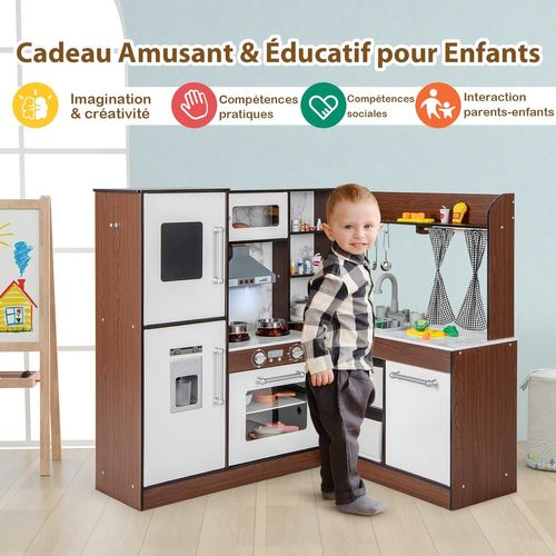 Cuisine Enfant En Bois Avec Lumière Et Son Et 18 Accessoires, Jeu De Cuisine, Pour 3 Ans+