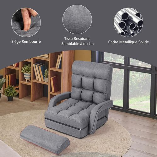 Fauteuil De Salon, Fauteuil Convertible 1 Place Avec Oreiller, Canapé-lit Convertible (gris)