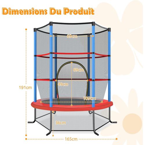 Trampoline Extérieur Enfants Ø165 Cm Avec Filet De Sécurité, Charge Max 135kg (bleu)