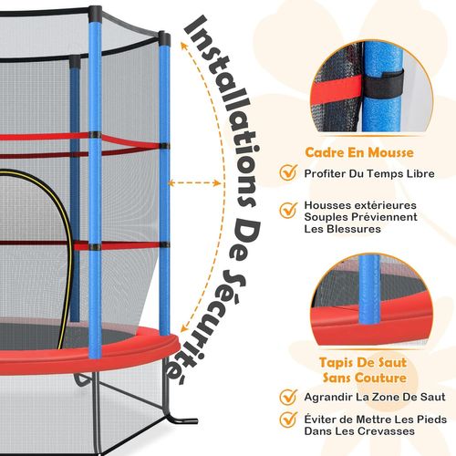 Trampoline Extérieur Enfants Ø165 Cm Avec Filet De Sécurité, Charge Max 135kg (bleu)