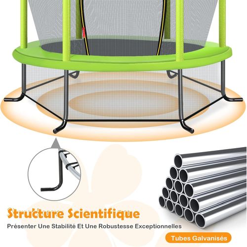 Trampoline Extérieur Enfants Ø165 Cm Avec Filet De Sécurité, Charge Max 135kg (vert)