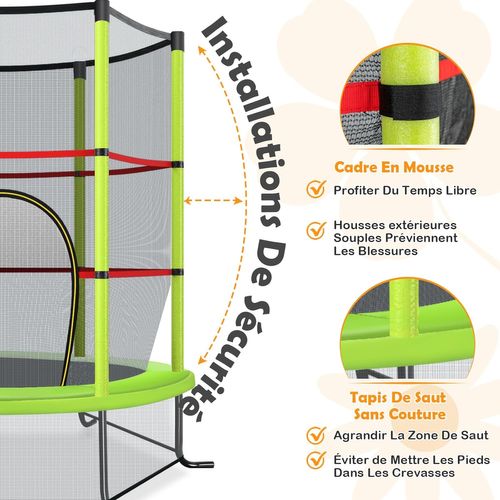 Trampoline Extérieur Enfants Ø165 Cm Avec Filet De Sécurité, Charge Max 135kg (vert)