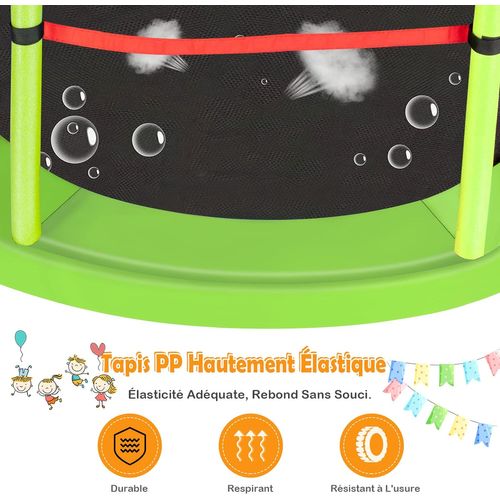 Trampoline Extérieur Enfants Ø165 Cm Avec Filet De Sécurité, Charge Max 135kg (vert)