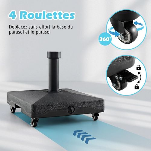 Pied De Parasol Carré, Base Avec 4 Roues Universelles Verrouillables, 45 X 44 X 40 Cm (l X L X H)