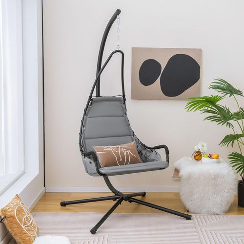 Fauteuil Suspendu Avec Support En Acier, Balançoire Suspendue, Charge 120 Kg (gris)
