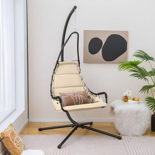 Fauteuil Suspendu Avec Support En Acier, Balançoire Suspendue, Charge 120 Kg (beige)