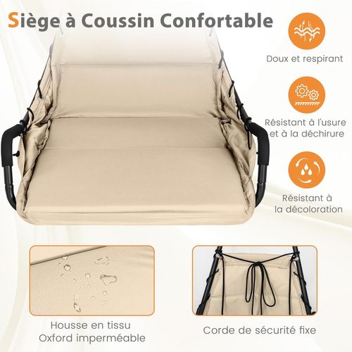 Fauteuil Suspendu Avec Support En Acier, Balançoire Suspendue, Charge 120 Kg (beige)