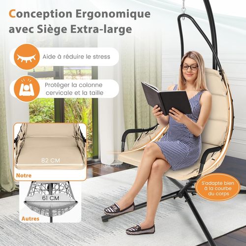 Fauteuil Suspendu Avec Support En Acier, Balançoire Suspendue, Charge 120 Kg (beige)