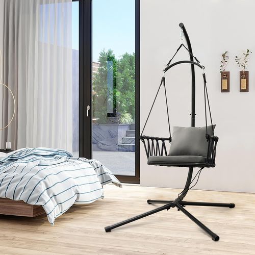 Fauteuil Suspendu Avec Support En Acier, Balançoire Suspendue, Charge 150 Kg, Gris