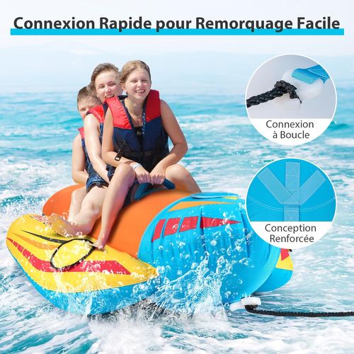 Bateau Banane Gonflable Pour 1 à 3 Passagers Charge 231kg, 252 X 108 X 51 Cm，rouge + Jaune