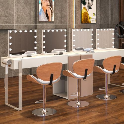 Miroir Maquillage Lumineux 50 X 43 Cm, Miroir LED 14 Lumières, Contrôle Tactile, Loupe X 5, Blanc