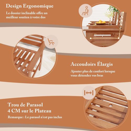 Ensemble De Meubles De Patio 2 Places En Bois, Salon De Jardin Avec 2 Chaises