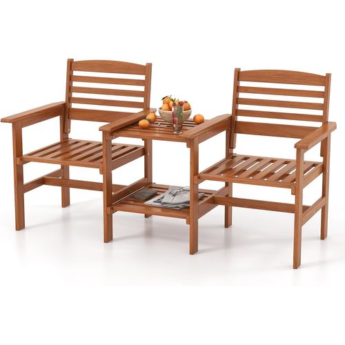 Ensemble De Meubles De Patio 2 Places En Bois, Salon De Jardin Avec 2 Chaises