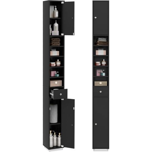 Meuble De Rangement Salle De Bain, Meuble Colonne Avec 2 Placards à Porte, 20 X 20 X 180 Cm (noir)
