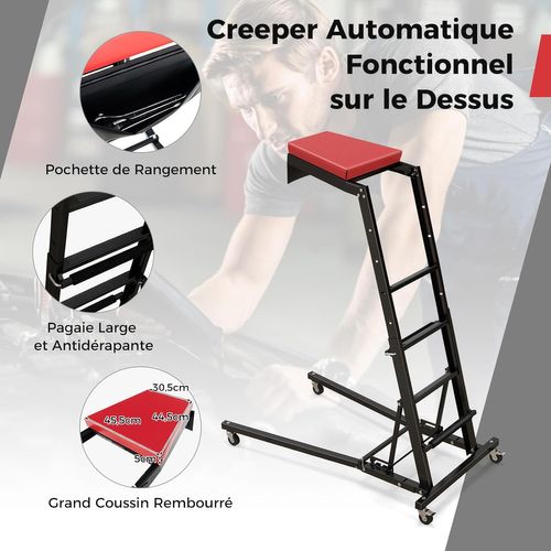 Tabouret D'atelier Repliable Pour Moteur Avec Hauteur Réglable 114,5-168 Cm