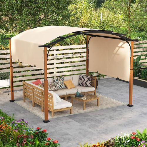 Pergola Rétractable D'extérieur Métallique à Arcs 300x360cm Pour Patio, Tonnelle Treillis, Beige