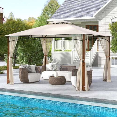 Tonnelle De Jardin 360 X 300 Cm Avec Moustiquaire, Pavillon De Patio Extérieur, Beige