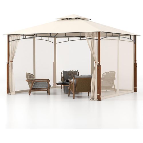 Tonnelle De Jardin 360 X 300 Cm Avec Moustiquaire, Pavillon De Patio Extérieur, Beige