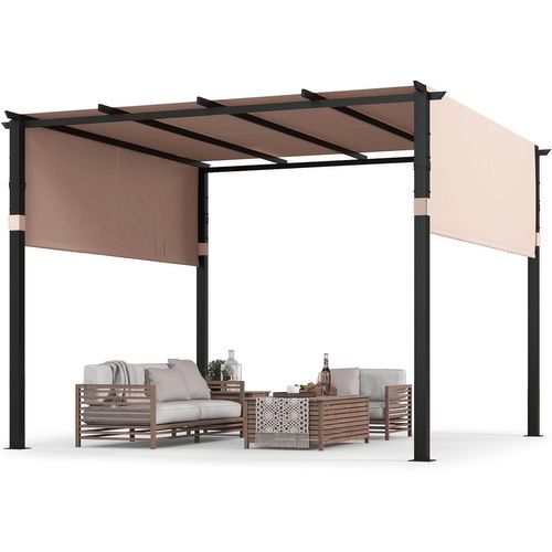 Pergola Rétractable D'extérieur Métallique à Toit Plat 305 X 305 Cm Avec Auvent Rétractable, Beige