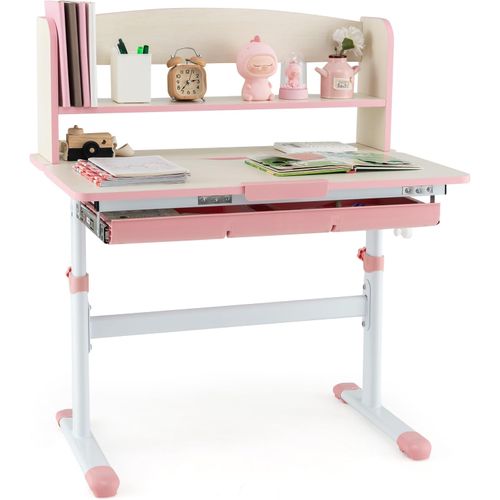 Bureau Enfants Avec Réglable En Hauteur (50,5-73 Cm) Et Plateau Inclinable(0-60°), Charge 100kg Rose
