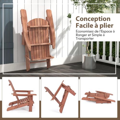 Lot De 2 Chaise De Jardin Adirondack En Bois, Fuateuil De Jardin à Lattes Pliable, Charge 160 Kg