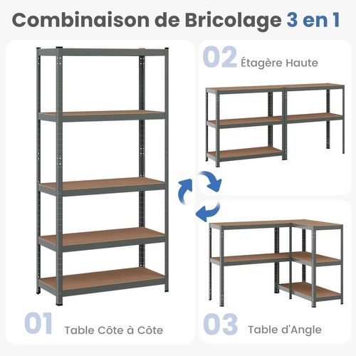 Étagère De Rangement à 5 Niveaux 46 X 91 X 183 Cm, Charge Lourde Totale 875 Kg, Gris