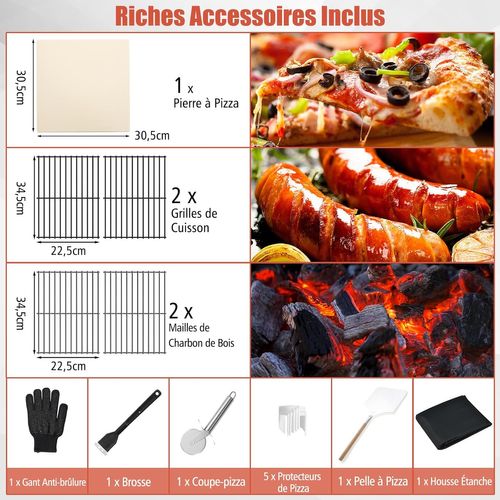 Four à Pizza Extérieur Avec Thermomètre Intégré, Grill à Pizza Mobile Avec Poignée, Noir