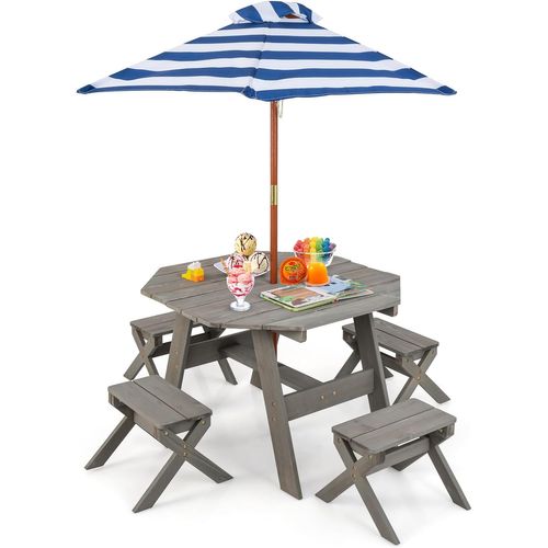 Table De Pique-nique Enfant Avec Parasol Amovible Et Réglable, Charge 100kg, Gris