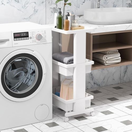 Desserte à Roulettes à 3 Niveaux, Desserte Cuisine Avec Roues Verrouillables, 30 X 45 X 81 Cm, Blanc