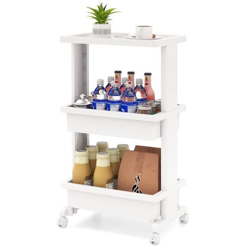 Desserte à Roulettes à 3 Niveaux, Desserte Cuisine Avec Roues Verrouillables, 30 X 45 X 81 Cm, Blanc