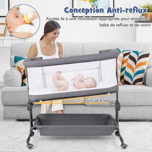 Lit Cododo Bébé Avec Matelas Et 6 Hauteur Réglable(75-85cm), Charge 9kg Pour 0-6 Mois (gris Clair)