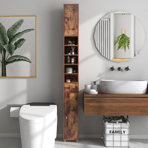 Meuble De Rangement Salle De Bain, Meuble Colonn, 20 X 20 X 180 Cm, Marron Rustique