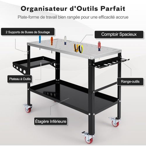 Table De Soudure Roulant 92 X 46 Cm, Établi De Soudage, Support Et Plateau à Outils Charge 540kg
