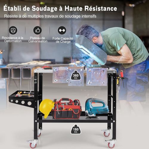 Table De Soudure Roulant 92 X 46 Cm, Établi De Soudage, Support Et Plateau à Outils Charge 540kg