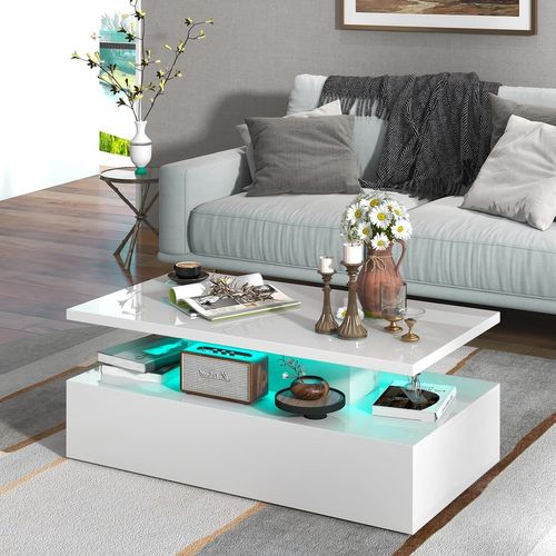 Table Basse LED De Salon 20 Lumières Réglables Avce Télécommande, 8 Luminosité,blanc