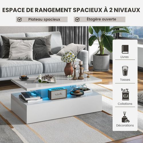 Table Basse LED De Salon 20 Lumières Réglables Avce Télécommande, 8 Luminosité,blanc
