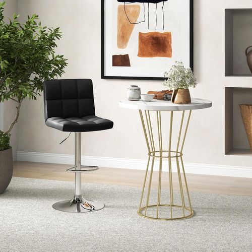 Tabouret De Bar, Chaise Bar Pivotante, Hauteur Réglable 65-85 Cm, Repose-pieds, Noir