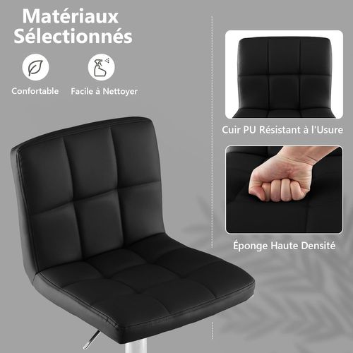 Lot De 2 Tabouret De Bar, Chaise Bar Pivotante, Hauteur Réglable 65-85 Cm, Repose-pieds, Noir