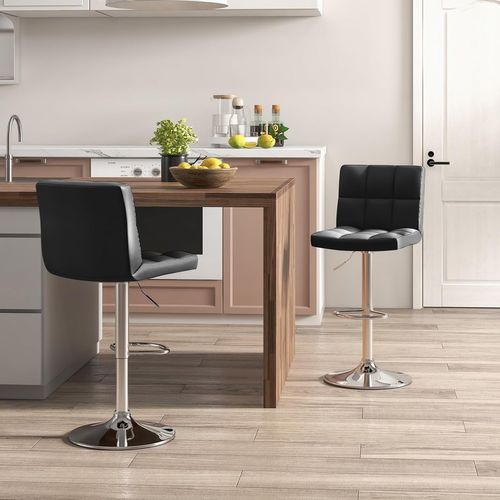 Lot De 2 Tabouret De Bar, Chaise Bar Pivotante, Hauteur Réglable 65-85 Cm, Repose-pieds, Noir
