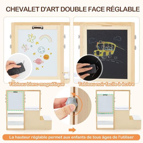 2 En 1 Bureau Enfants En Bois Avec Banc Et Etagères, Tableau Enfant, Charge 50kg (blanc)