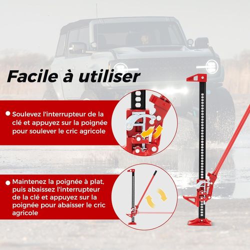 Cric Tout-terrain à Cliquet 112 Cm Charge 3000kg, Cric Agricole Hauteur Réglable De 15-112 Cm, Rouge