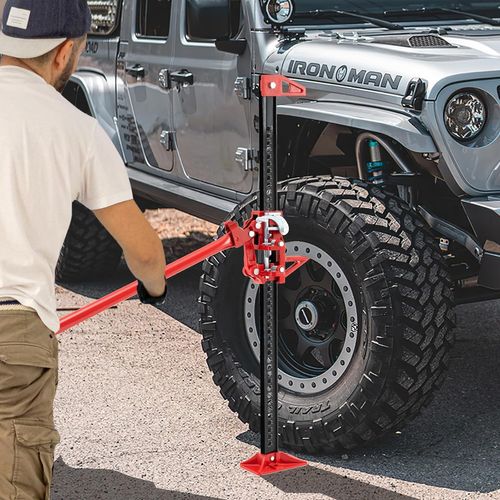 Cric Tout-terrain à Cliquet 112 Cm Charge 3000kg, Cric Agricole Hauteur Réglable De 15-112 Cm, Rouge