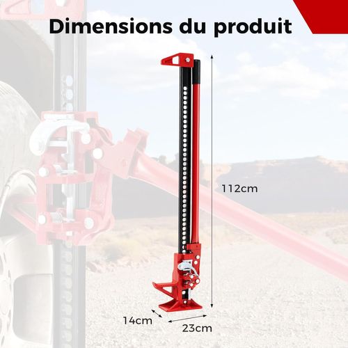 Cric Tout-terrain à Cliquet 112 Cm Charge 3000kg, Cric Agricole Hauteur Réglable De 15-112 Cm, Rouge
