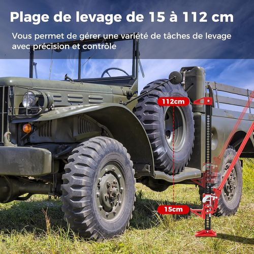 Cric Tout-terrain à Cliquet 112 Cm Charge 3000kg, Cric Agricole Hauteur Réglable De 15-112 Cm, Rouge