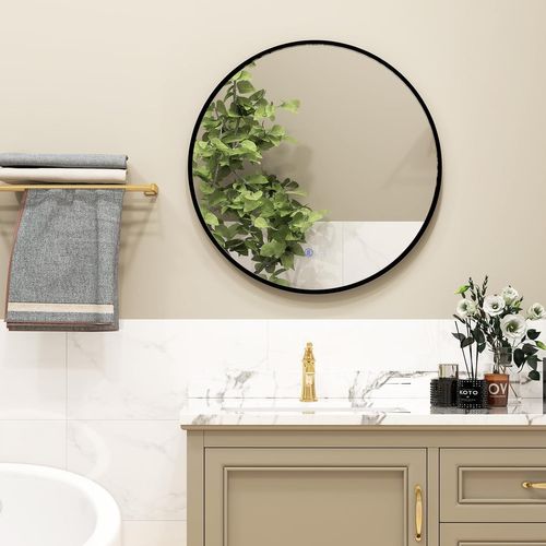 Miroir Salle De Bain Avec Eclairage 60 X 60 Cm,Miroir Rond LED Antibuee,Désembuage Rapide,Noir